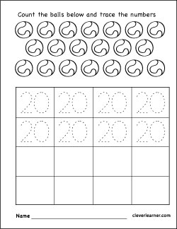 number 20 practice sheets for kids