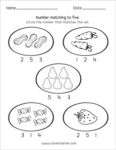 preschool matching numbers worksheets