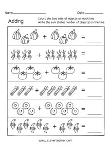 set 1 preschool and kindergarten addition activity sheet 7s - Addition Worksheet Kindergarten