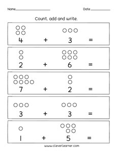 Count and add preschool workheet