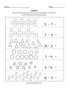 Number addition pages for kindergarten