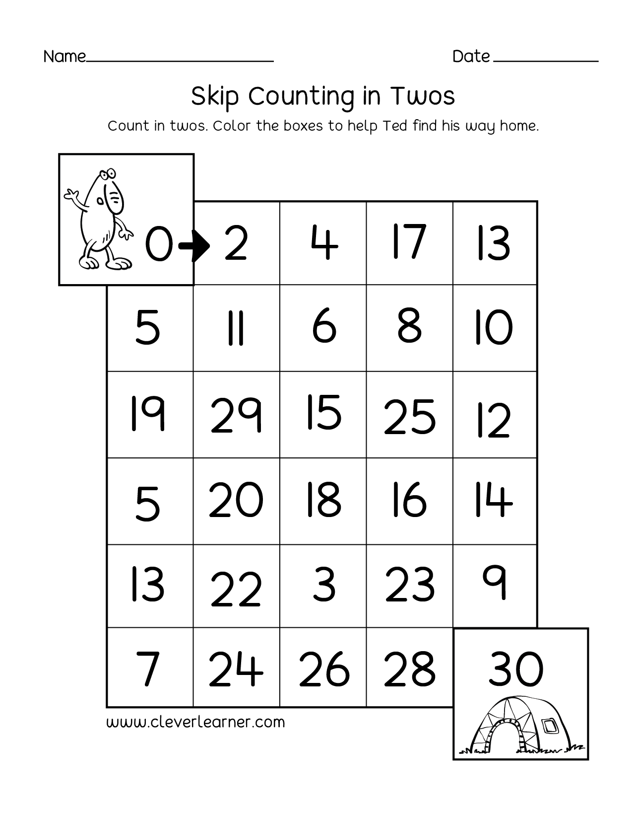 Skipping numbers activities and worksheets for kindergarten and first grade