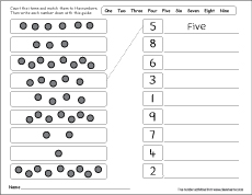 Practice worksheets for number matching