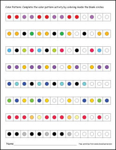 Colour pattern worksheet for children