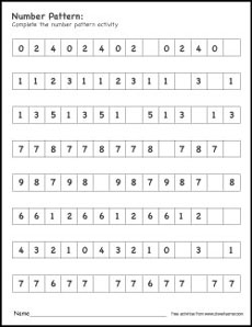Printable number pattern worksheets for preschools