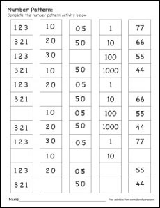 Printable number pattern worksheets for preschools