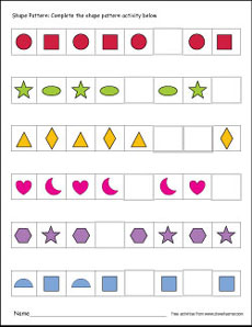 Printable shape pattern worksheets for preschools