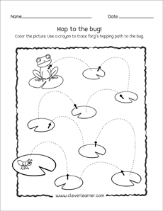 frog hops line tracing worksheet for kids