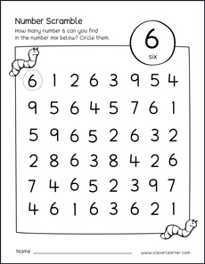 kindergarten number scramble sheets
