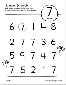 Free printable scramble number seven activity