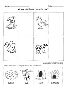Free worksheets on animal houses