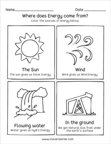 Sources of energy preschool worksheet