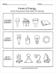 types of energy preschool worksheet
