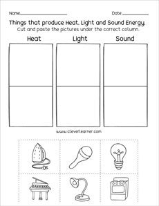 Types of energy first grade printable worksheet