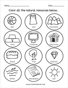 Natural Resources and Man made things worksheets for preschools