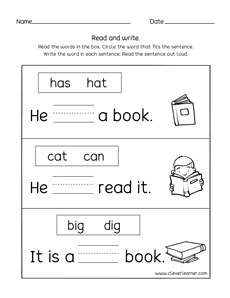 Learn to read and write short words in sentences activity sheets ...