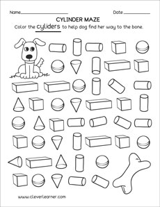 Cylinder maze worksheet for kindergarten