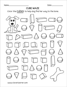 Cube form maze worksheets for kindergarten