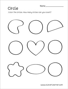 Preschool Circle shape identification sheet
