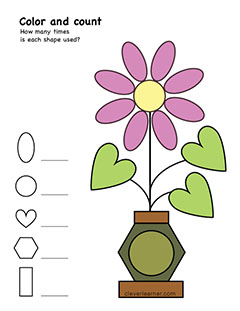 free shape counting and coloring worksheet