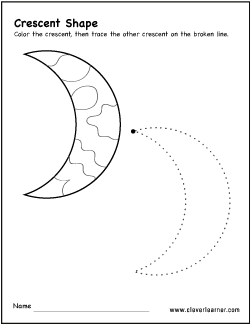 crescent shape trace and color worksheet for preschool