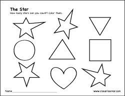 Star shape identification worksheets for children