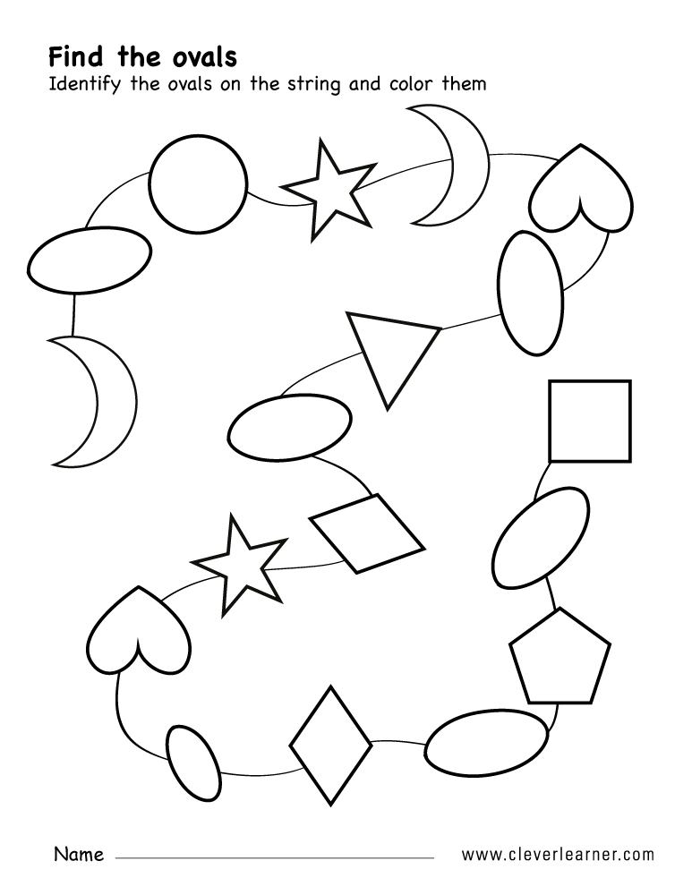 Free oval shape activity worksheets for preschool children