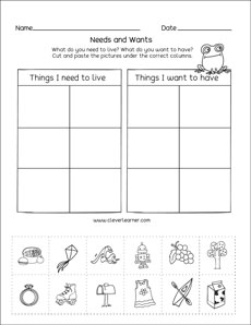 What are wants? What are needs? Fun Preschool activity sheets