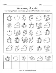 Thanksgiving counting sheets for preschools