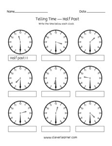 half past the hour worksheets