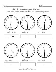 half past the hour worksheets for homeschools