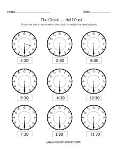 thirty past the hour worksheets for 3rd graders