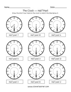 thirty minutes past activity sheets for children