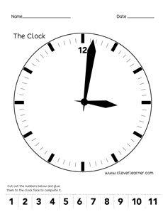 label the clock face activity sheet