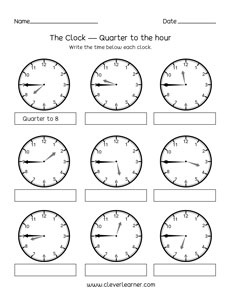 quarter to the hour worksheets