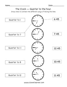 Telling time matching activity sheets for children