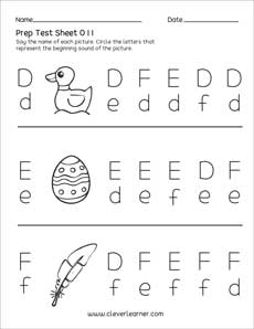 Free test sheets on Uppercase and lowercase letters for preschools