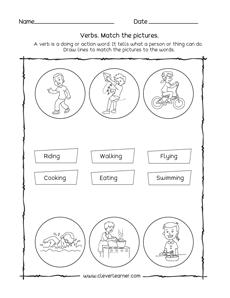 Free and quality sheets on action words, The verb