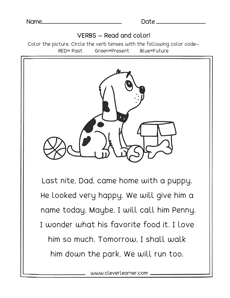 Free coloring and reading-printables on verbs