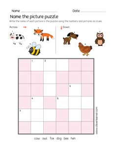 Simple Picture Crossword Puzzle Sheets For Children