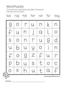 3 letter word puzzles for children